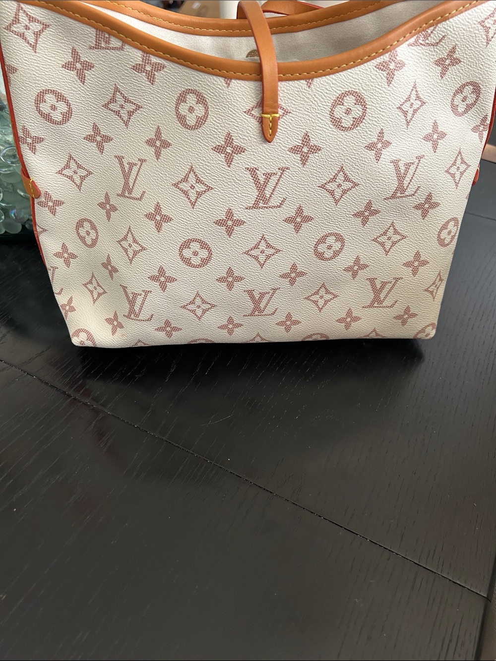 Classic Monogram Canvas Tote in Cream and Pink with Tan Trim